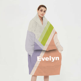 Personalized Blanket Hoodies, Light Purple Pink and Green Pastel Women Color Block Oversized Blanket Hoodie