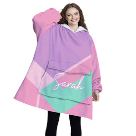 Personalized Blanket Hoodies, Pastel Purple Pink and Green Women Color Block Oversized Blanket Hoodie
