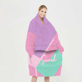 Personalized Blanket Hoodies, Pastel Purple Pink and Green Women Color Block Oversized Blanket Hoodie