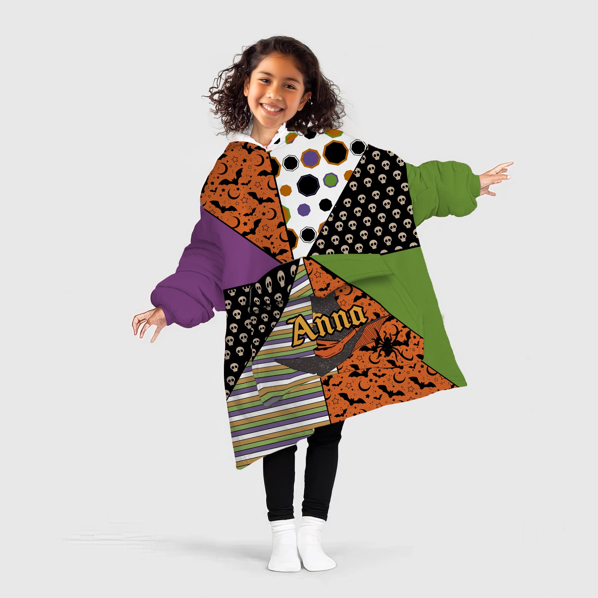 Personalized Blanket Hoodies, Halloween Pattern Witch Hat Oversized Blanket Hoodie