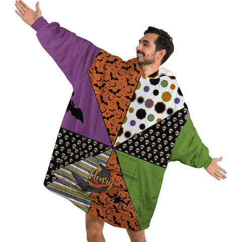 Image of Personalized Blanket Hoodies, Halloween Pattern Witch Hat Oversized Blanket Hoodie
