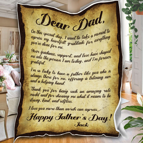 Image of Personalized Dad Blanket, Custom Letter Dear Dad Blanket, Thank You Dad Blanket, Message Blanket, Father's Day Gift