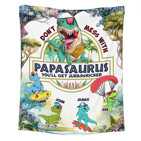 Image of Personalized Dad Blanket, Custom Papasaurus Blanket, Message Blanket, Custom Dinosaur Kids Blanket, Father's Day Gift
