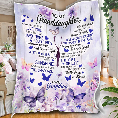 Image of Personalized Granddaughter Blanket, Custom Butterfly Granddaughter Blanket, To My Granddaughter Blanket, Message Blanket, Gift For Granddaughter