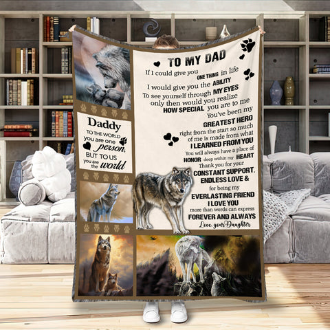Image of Personalized Dad Blanket, Custom Wolf To My Dad Blanket, Message Blanket, Customized Father's Day Gifts, Blanket Gift for Dad