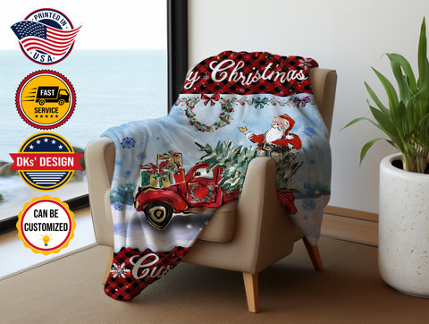 Image of Personalized Baby Christmas Custom Name Blanket, Christmas Tree Truck Blanket, Christmas Baby Blanket, Baby Shower Gift, Christmas Gifts