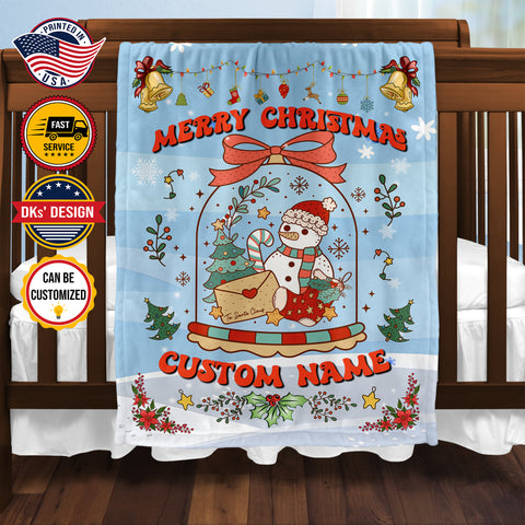 Image of Personalized Baby Christmas Snowman Blanket, Custom Christmas Baby Blanket, Baby Girl Snowman Blanket, Baby Shower Gift, Christmas Gifts