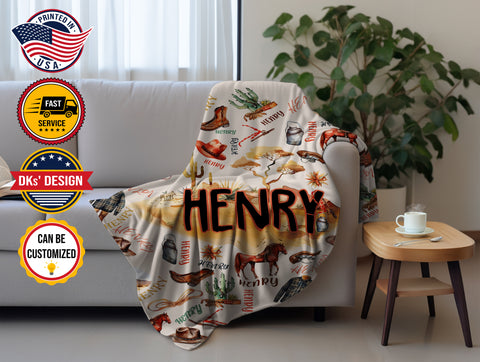 Image of Personalized Baby Cowboy Blanket, Custom Western Baby Blanket, Baby Highland Cow Blanket, Western Cowboy Blanket, Baby Shower Gift