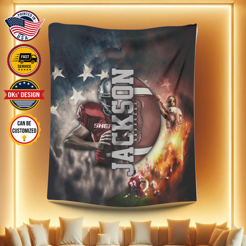Image of Personalized American Football Blanket, Custom Name Football Blanket, Football Coach Blanket, Sport Blanket, Football Player Blanket