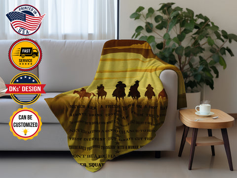 Image of Personalized Cowboy Blanket, Custom Wild West Wisdom Blanket, Western Blanket, Boy Blanket, Message Blanket, Wild West Cowboy Blanket, Horse Blanket