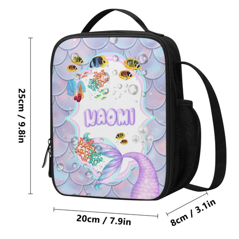Image of Personalized Kids Backpack and Lunch Box Set, Custom Name Mermaid Girls Backpack With Vertical Lunch Box, School Backpacks Matching