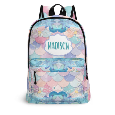 Image of Personalized Kids Backpack and Lunch Box Set, Custom Name Mermaid Pattern Backpack With Lunch Box, School Backpacks Matching Combo