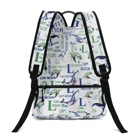 Image of Personalized Kids Backpack and Lunch Box Set, Custom Name Under The Sea Animal Backpack With Lunch Box, School Backpacks Matching Combo