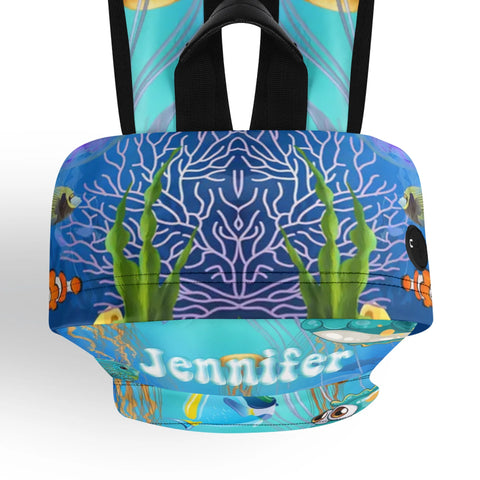 Image of Personalized Kids Backpack and Lunch Box Set, Custom Name Sea Animals Backpack With Lunch Box, School Backpacks Matching Combo