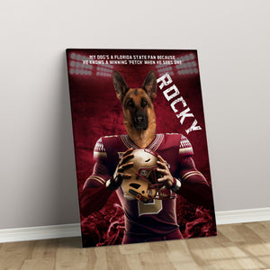 Personalized Football Pet Portrait, Florida State Football Dog Cat Portrait, Custom Pet Canvas Poster, Football Lovers’ Gift, Digital Download