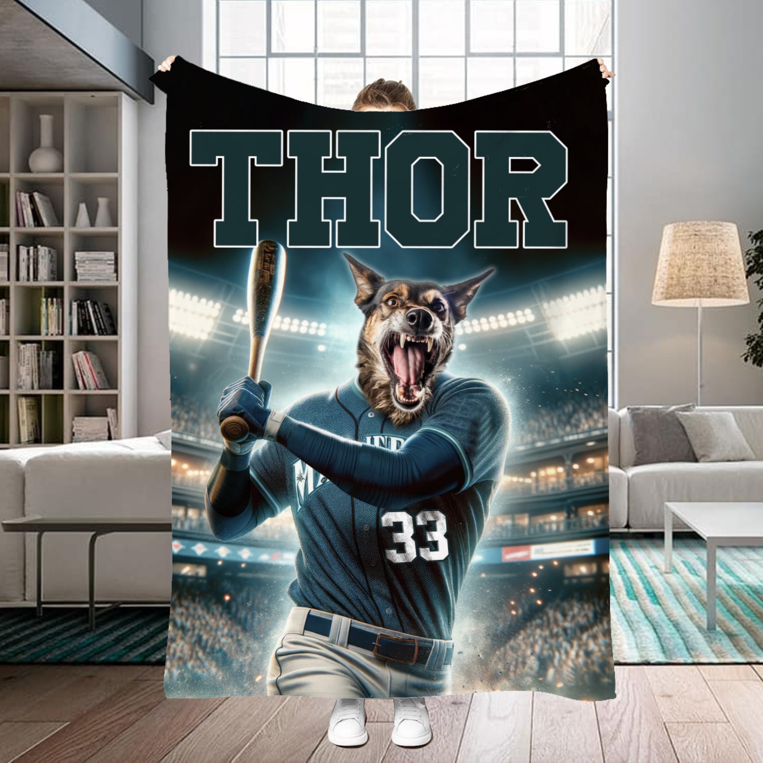 Personalized Name & Photo Baseball Pet Blanket, MLB Seattle Mariners Dog Cat Blanket, Sport Blanket, Baseball Lover Gift