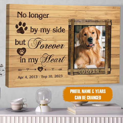 Image of Personalized Pet Memorial Photo Canvas, No Longer At Your Side Dog Cat Wall Art, Custom Pet Sympathy Gifts, Dog Loss Gift