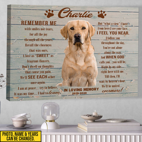 Image of Personalized Pet Memorial Photo Canvas, Remember Me Dog Cat Canvas, Sympathy Gifts, Dog Gifts, Memorial Pet Photo Gift