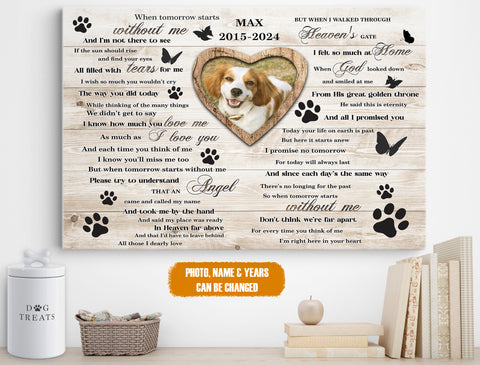 Image of Personalized Pet Memorial Photo Canvas, When Tomorrow Starts Without Me Dog Cat Wall Art, Custom Pet Sympathy Gifts, Dog Loss Gift