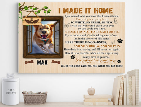 Image of Personalized Pet Memorial Photo Canvas, I Made It Home Dog Cat Canvas, Sympathy Gifts, Dog Gifts, Memorial Pet Photo Gift