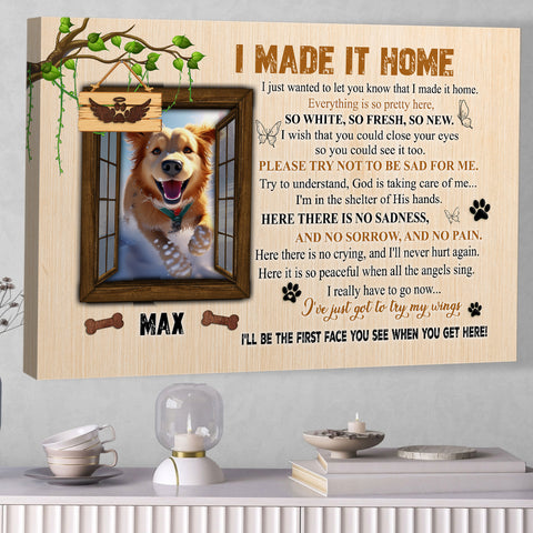 Image of Personalized Pet Memorial Photo Canvas, I Made It Home Dog Cat Canvas, Sympathy Gifts, Dog Gifts, Memorial Pet Photo Gift