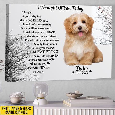 Image of Personalized Pet Memorial Photo Canvas, I Thought Of You Today Dog Cat Canvas, Sympathy Dog Gifts, Memorial Pet Photo Gift