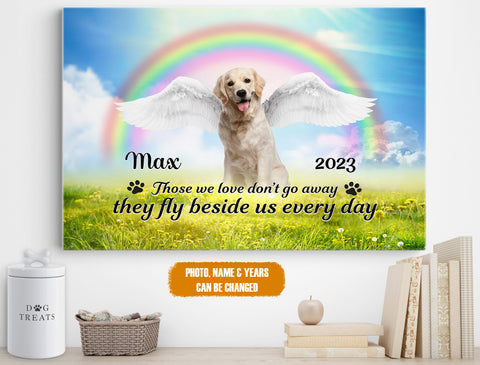 Image of Personalized Pet Memorial Photo Canvas, Pet With Wings Canvas, Pet Rainbow Memorial Canvas, Pet Sympathy Gifts