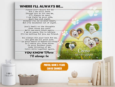 Personalized Pet Memorial Photo Canvas, Where I'll Always Be Canvas, Pet Sympathy Gifts, Dog Loss Gifts, Memorial Gifts