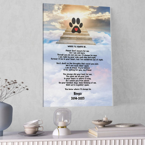 Image of Personalized Pet Memorial Photo Canvas, Where I'll Always Be Dog Cat Canvas, Dog Loss Gifts, Pet Memorial Gifts