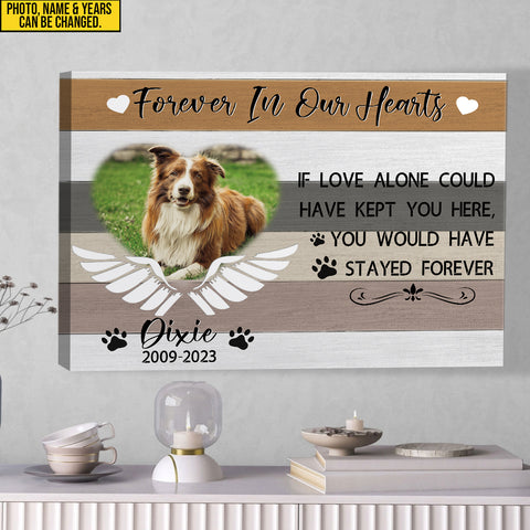 Image of Personalized Pet Memorial Photo Canvas, Forever In Our Hearts Dog Cat Canvas, Pet Sympathy Gifts, Dog Gifts