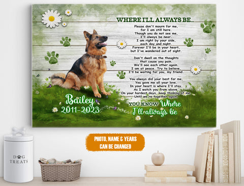 Image of Personalized Pet Memorial Photo Canvas, Where I'll Always Be Canvas, Pet Sympathy Gifts, Pet Loss Gifts
