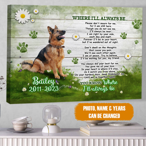 Image of Personalized Pet Memorial Photo Canvas, Where I'll Always Be Canvas, Pet Sympathy Gifts, Pet Loss Gifts