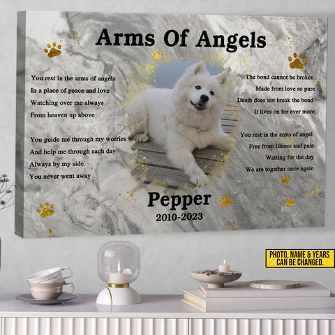 Image of Personalized Pet Memorial Photo Canvas, Arms Of Angels Dog Cat Wall Art, Custom Pet Sympathy Gifts, Dog Loss Gift, Remembrance Gift