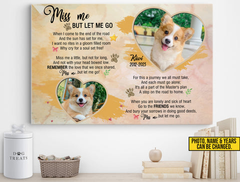 Image of Personalized Pet Memorial Photo Canvas, Miss Me But Let Me Go Dog Cat Wall Art, Custom Pet Sympathy Gifts, Dog Loss Gift