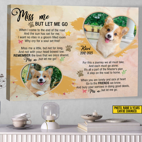 Image of Personalized Pet Memorial Photo Canvas, Miss Me But Let Me Go Dog Cat Wall Art, Custom Pet Sympathy Gifts, Dog Loss Gift