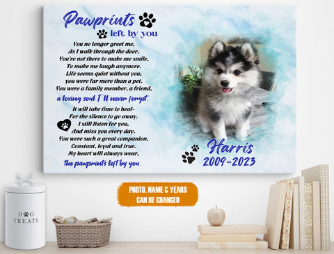 Image of Personalized Pet Memorial Photo Canvas, Pawprints Left By You Dog Cat Wall Art, Custom Pet Sympathy Gifts, Dog Loss Gift, Remembrance Gift