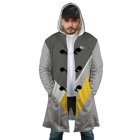 Image of Personalized Hooded Cloak Coat, Gray And Yellow Geometric Men Color Block Hooded Cloak Coats
