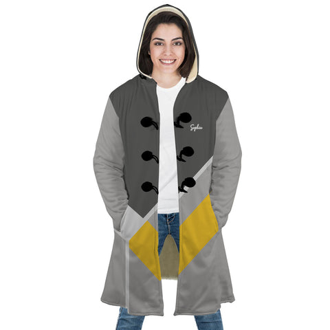 Image of Personalized Hooded Cloak Coat, Gray And Yellow Geometric Men Color Block Hooded Cloak Coats