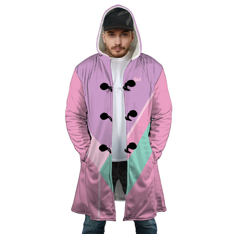 Image of Personalized Hooded Cloak Coat, Pastel Purple Pink and Blue Color Block Hooded Cloak Coats