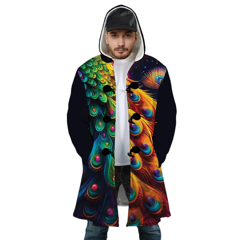 Image of Personalized Hooded Cloak Coat, Colorful Peacock Diamond Painting Hooded Cloak Coats