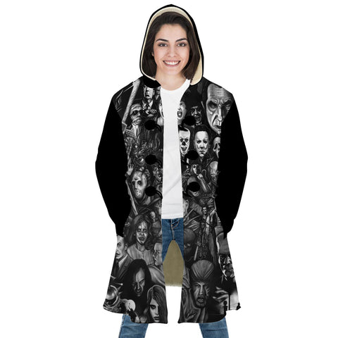 Image of Personalized Hooded Cloak Coat, Retro Zombie Halloween Horror Movies Hooded Cloak Coats