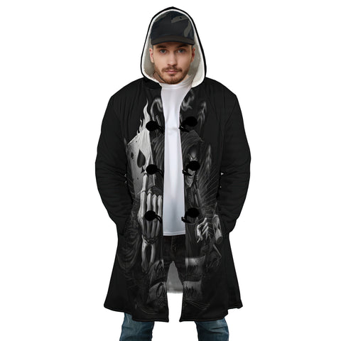 Image of Personalized Hooded Cloak Coat, Skull Grim Reaper Game Over Hooded Cloak Coats