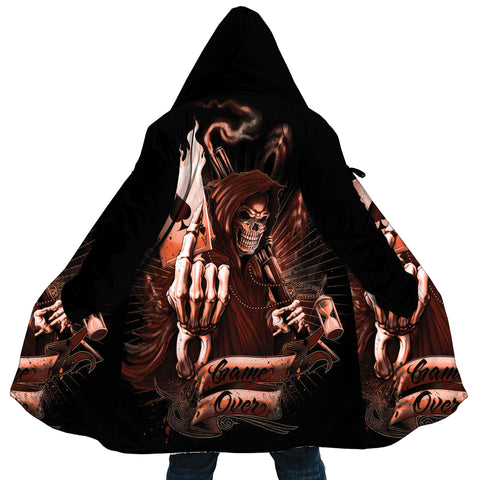 Image of Personalized Hooded Cloak Coat, Skull Grim Reaper Game Over Hooded Cloak Coats