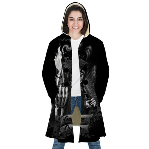 Image of Personalized Hooded Cloak Coat, Skull Grim Reaper Game Over Hooded Cloak Coats