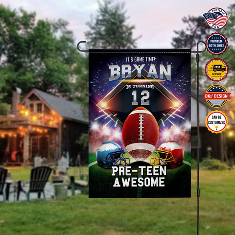 Image of Personalized Birthday Flag, Custom 12th Birthday American Football Flag, Pre-Teen Awesome Birthday Garden Flag, House Flag Birthday Gifts