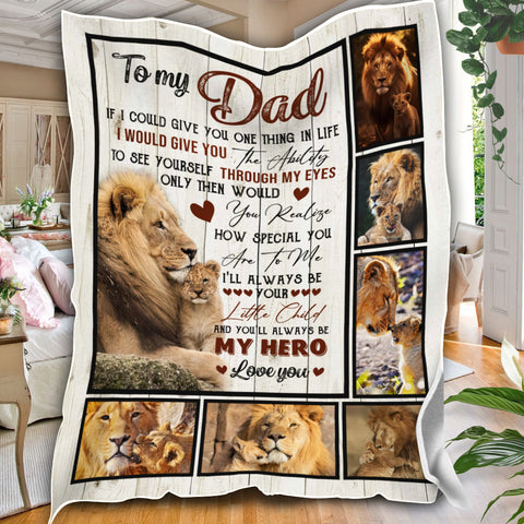 Image of Personalized Dad Blanket, Lion Father & Baby Blanket, Blanket for Dad, Birthday Blanket, Message Blanket, Gift For Dad