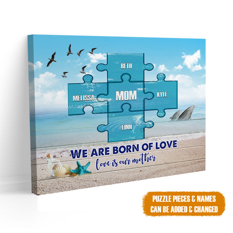 Image of Personalized Mom Puzzle Canvas, Beach Theme Puzzle Pieces Canvas, Custom Kids Names Canvas, Mother's Day Gift