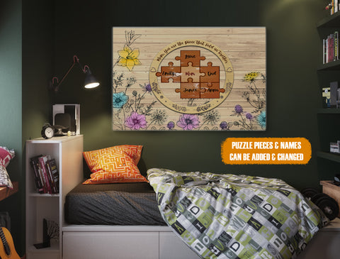 Image of Personalized Mom You Are The Piece Floral Puzzle Pieces Name Canvas, Mother Day Canvas, Gift For Mom