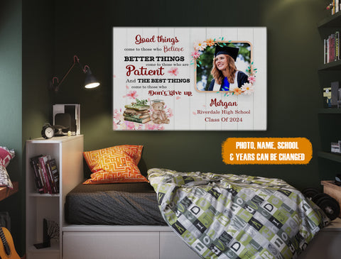 Image of Personalized Graduation Girl Custom Photo Canvas, Class Of 2024 Canvas, Graduation Wall Art, Gift For Girl, Graduation Gift