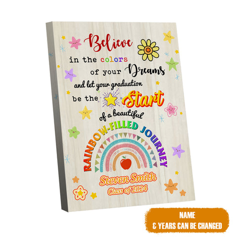 Image of Personalized Rainbow Graduation Canvas, Class Of 2024 Canvas, Congrats Grad Canvas, Graduation Day Gift